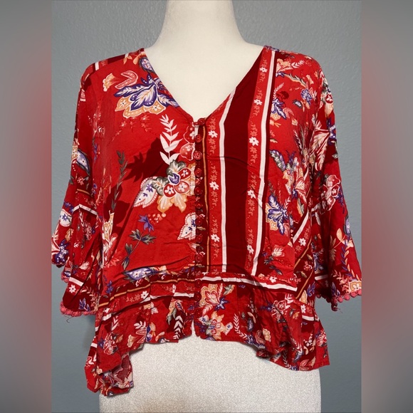 Jaase Tops - Jaase Boho Floral Tunic Top Festivalcore Coastal Cowgirl Peasant Blouse Size Sm‎